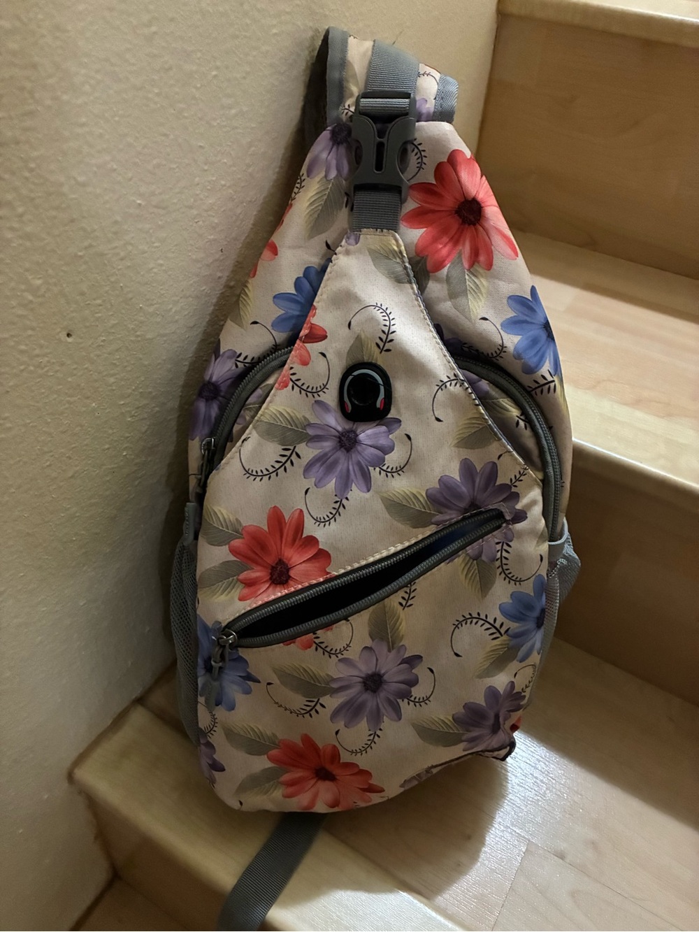 Zomake Floral Sling Crossbody Bag - Cream with Multicolor Flowers